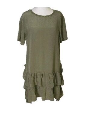 A Loves A Olive/Sage Green Ruffle Tiered Mini Dress; Size XS